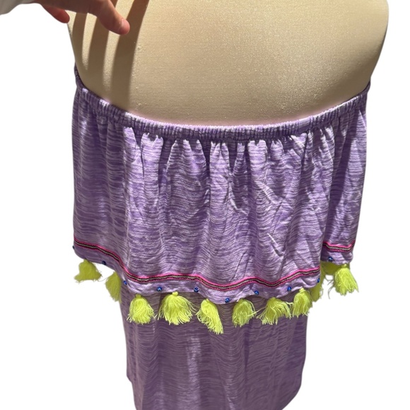 PITUSA Ibiza Mini Dress Swim Coverup Purple with Tassels - size Petite - Picture 2 of 4